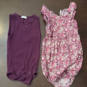 Jamie Kay Deep Purple Ribbed Onesie and floral bubble 2 years